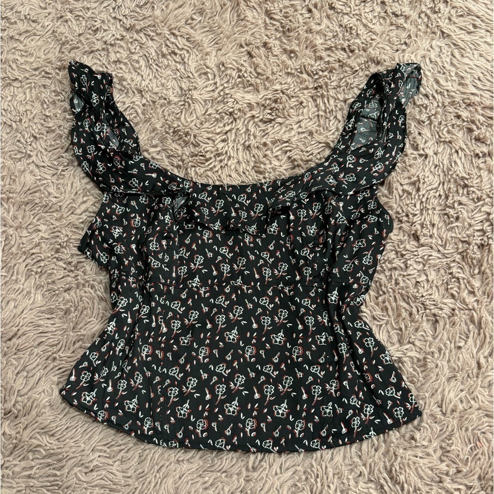 Free People Women Stay With You Black Floral Crop Top